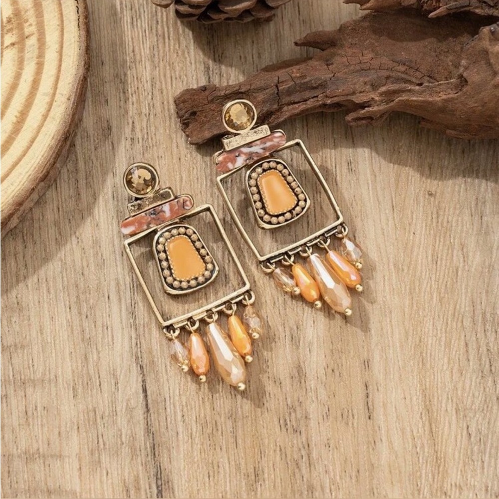 Unique Tribal/Aztec Handmade Earrings - Orange Creamsicle
